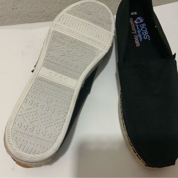 New BOBS From Skechers Women's Size 10 Shoe with Memory Foam Black Canvas Flats - Picture 11 of 12